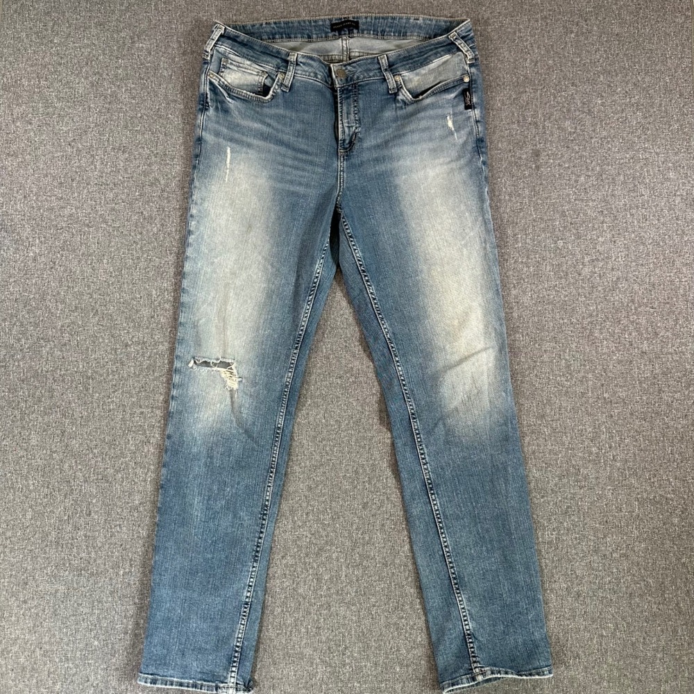 Silver Jeans Co. Jeans Womens 14/32 Elyse Straight Blue Distressed Denim